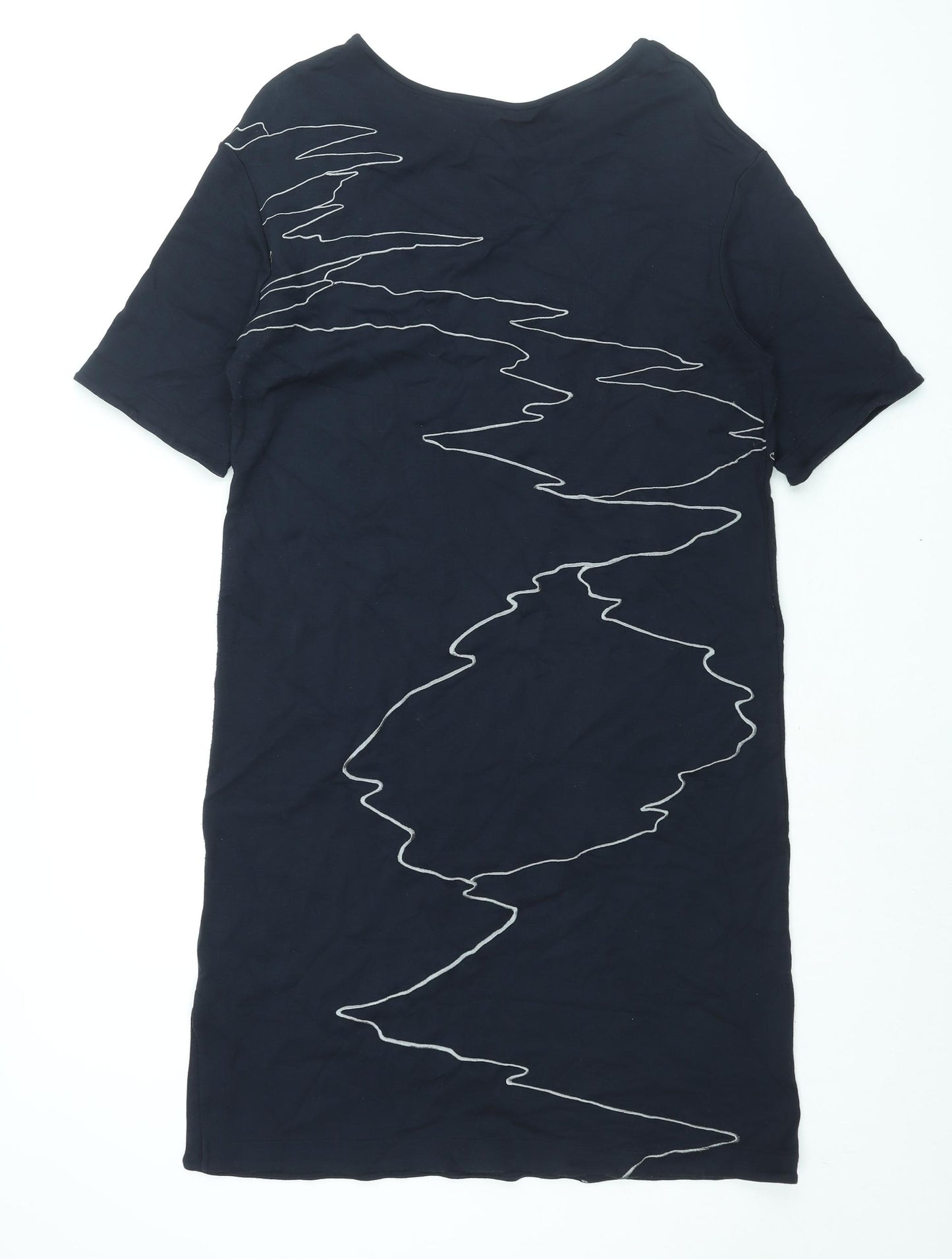 Jigsaw Womens Blue Geometric Viscose Sheath Size L Boat Neck Pullover - Embroidered