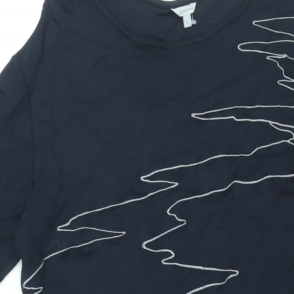 Jigsaw Womens Blue Geometric Viscose Sheath Size L Boat Neck Pullover - Embroidered