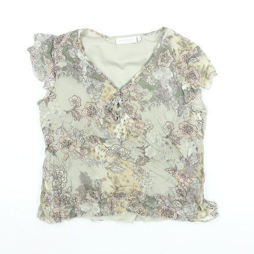 Autonomy Womens Beige Geometric Polyester Basic Blouse Size 16 V-Neck