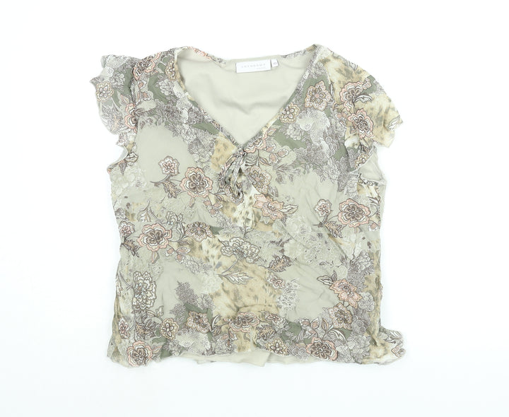 Autonomy Womens Beige Geometric Polyester Basic Blouse Size 16 V-Neck