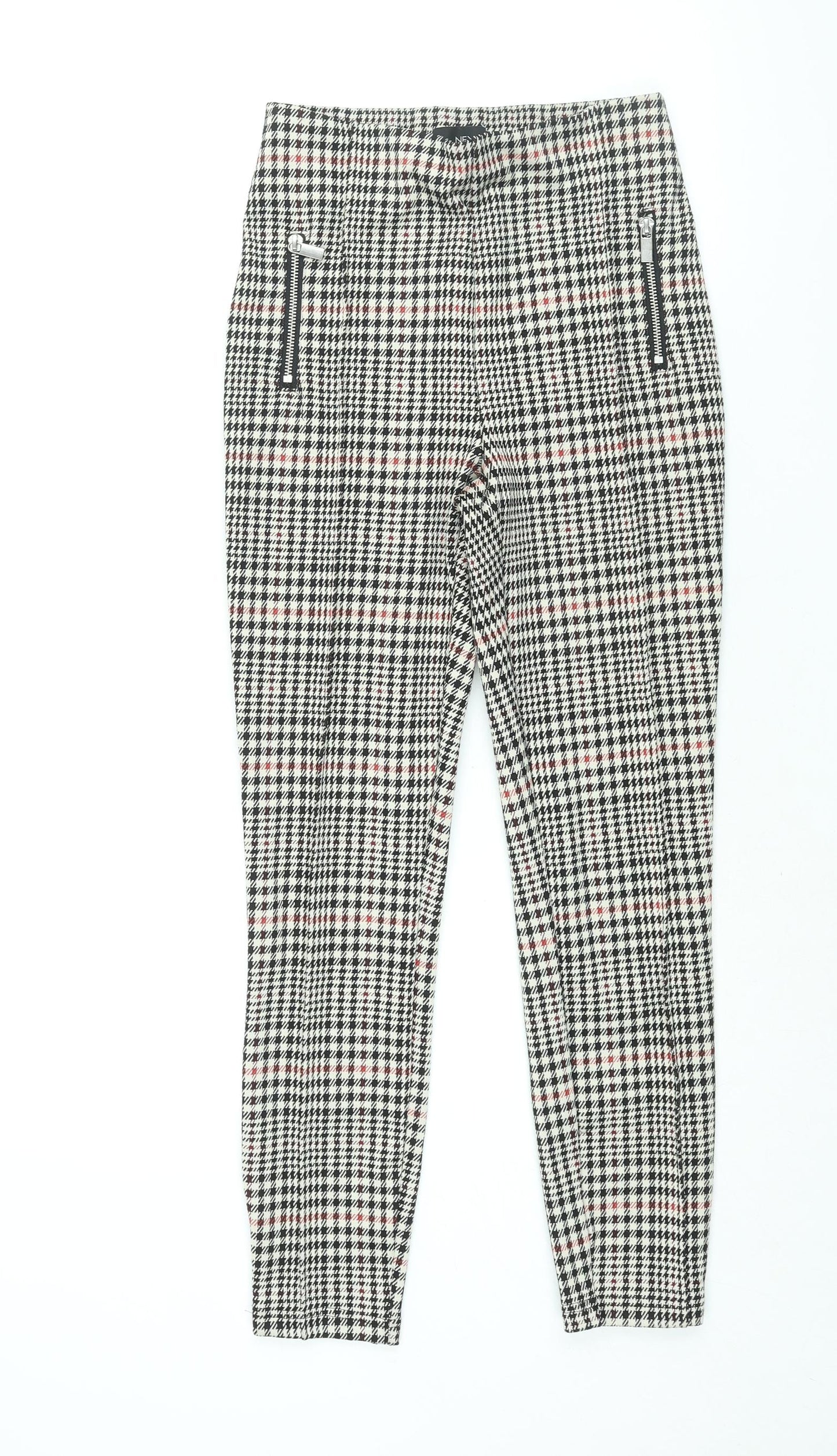 NEXT Womens Multicoloured Check Polyester Trousers Size 6 L27 in Regular - Zip