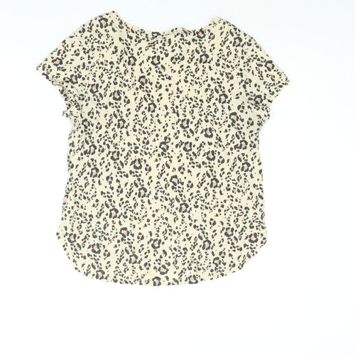 H&M Womens Beige Animal Print Cotton Basic T-Shirt Size S Round Neck - Leopard Print