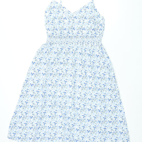 Marks and Spencer Womens Blue Cotton A-Line Size 14 V-Neck Zip