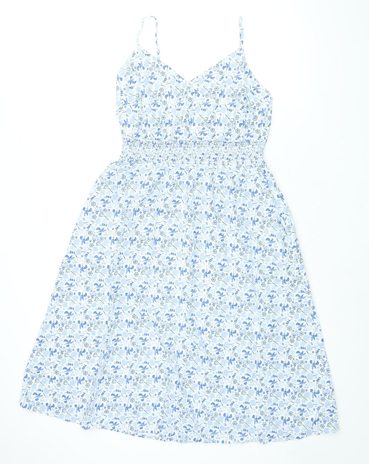 Marks and Spencer Womens Blue Cotton A-Line Size 14 V-Neck Zip