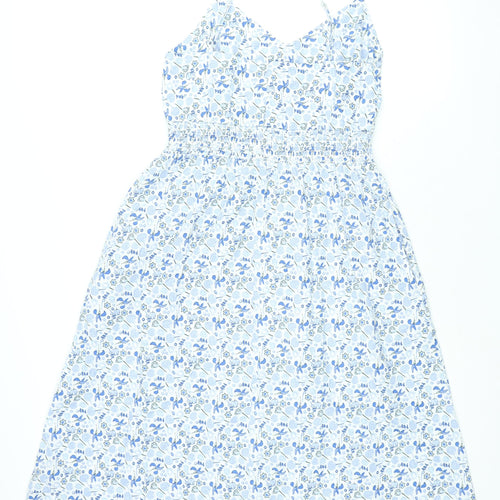 Marks and Spencer Womens Blue Cotton A-Line Size 14 V-Neck Zip