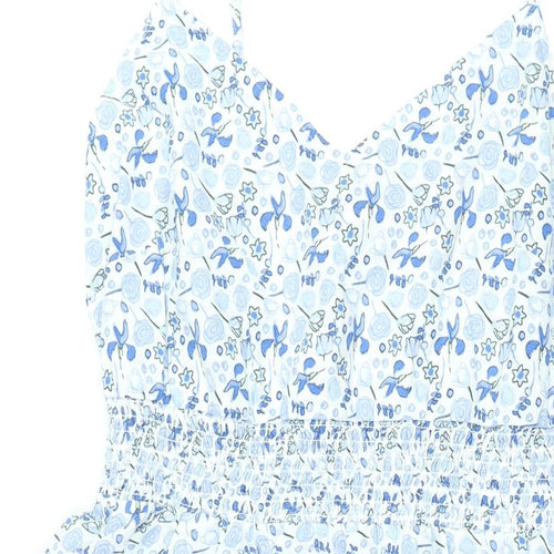 Marks and Spencer Womens Blue Cotton A-Line Size 14 V-Neck Zip