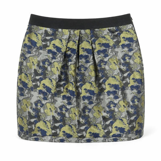 Front view of Clements Ribeiro women’s multicoloured geometric polyester mini skirt, size UK 12, zip