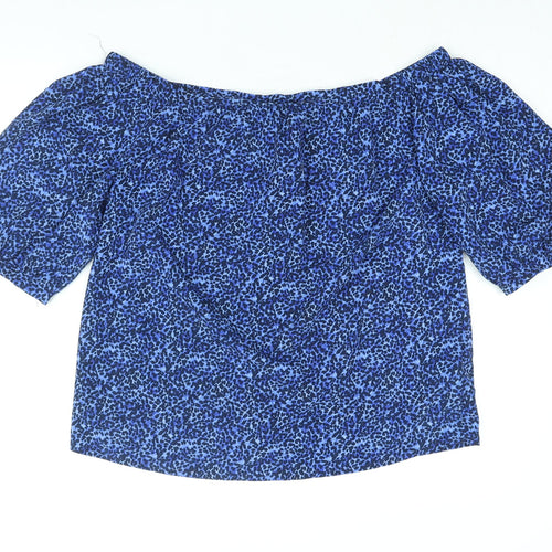 Capsule Womens Black Geometric Polyester Basic Blouse Size 14 Boat Neck