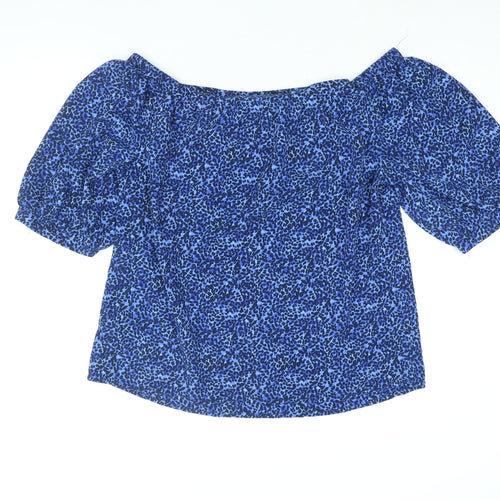 Capsule Womens Black Geometric Polyester Basic Blouse Size 14 Boat Neck