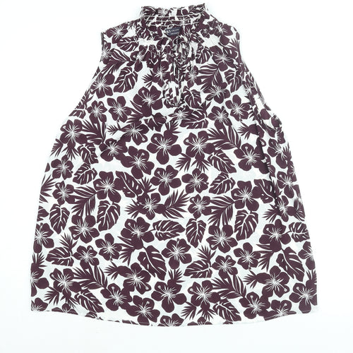 Marks and Spencer Womens Purple Floral Polyester Basic Blouse Size 10 Mock Neck