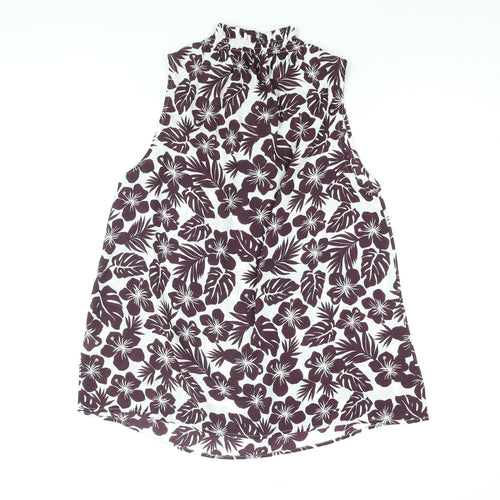 Marks and Spencer Womens Purple Floral Polyester Basic Blouse Size 10 Mock Neck