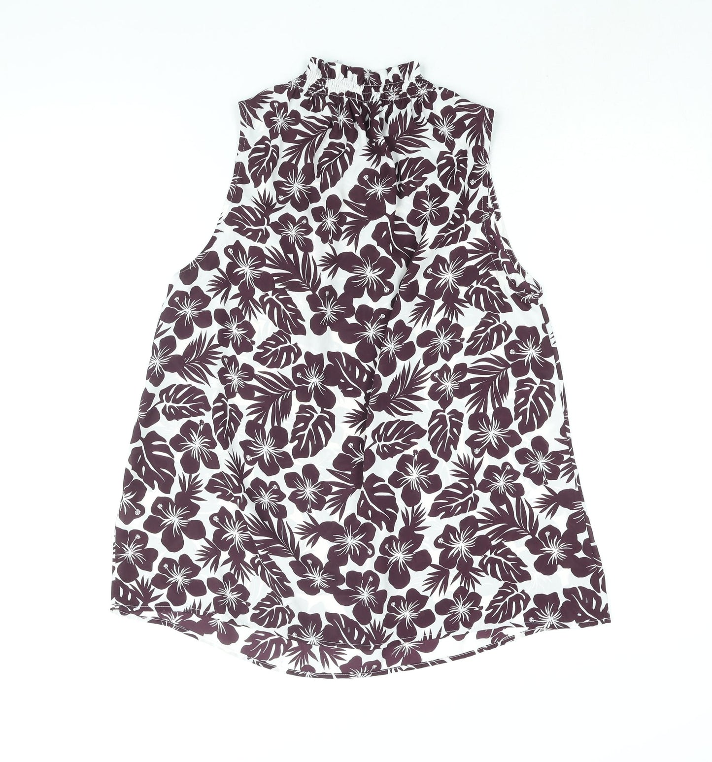 Marks and Spencer Womens Purple Floral Polyester Basic Blouse Size 10 Mock Neck