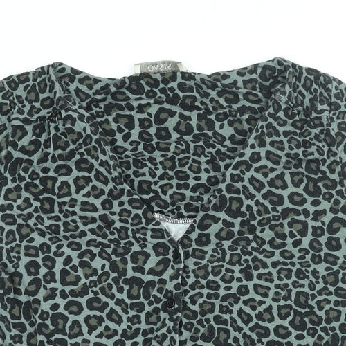 Oasis Womens Green Animal Print Viscose Basic Blouse Size S V-Neck - Tie Detail Leopard Print