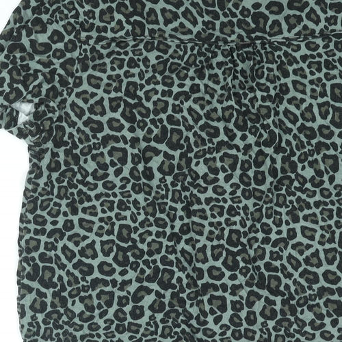 Oasis Womens Green Animal Print Viscose Basic Blouse Size S V-Neck - Tie Detail Leopard Print