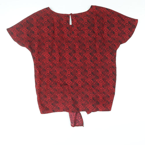 Sparkle & Fade Womens Red Geometric Polyester Basic Blouse Size XS Round Neck - Tie Detail