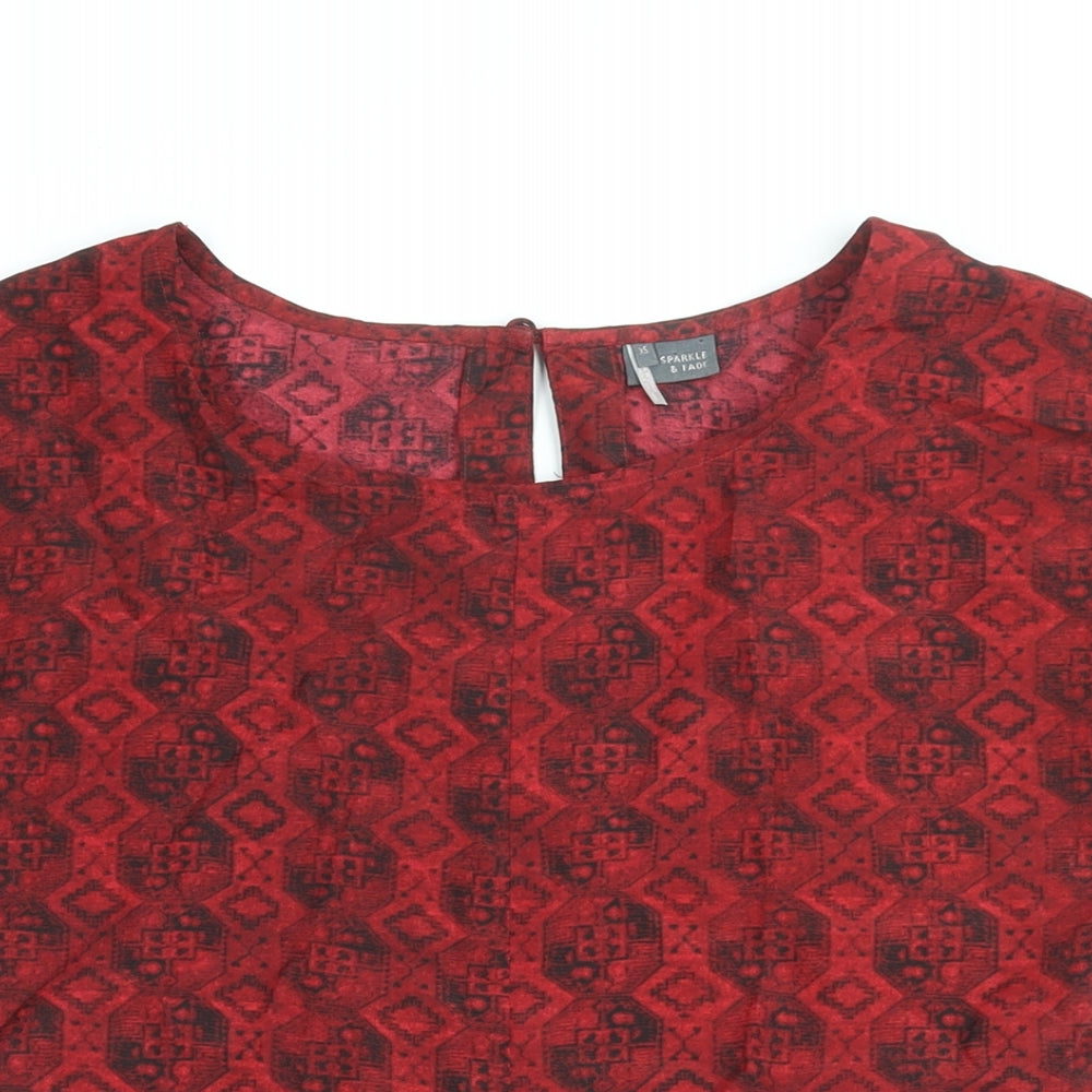 Sparkle & Fade Womens Red Geometric Polyester Basic Blouse Size XS Round Neck - Tie Detail