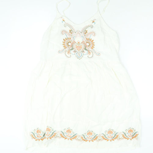 River Island Womens White Viscose A-Line Size 8 Scoop Neck Pullover - Embroidered