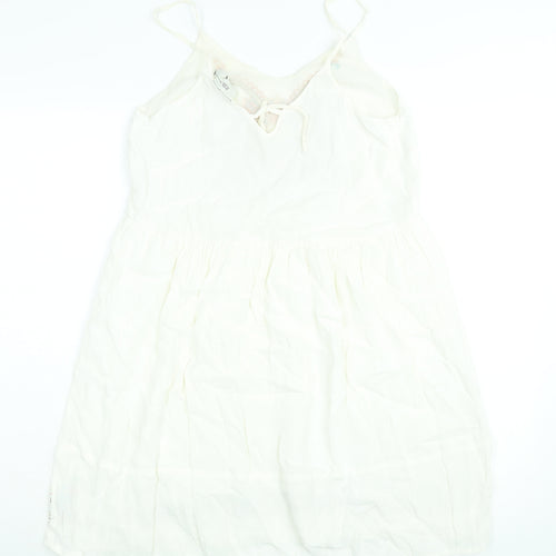 River Island Womens White Viscose A-Line Size 8 Scoop Neck Pullover - Embroidered