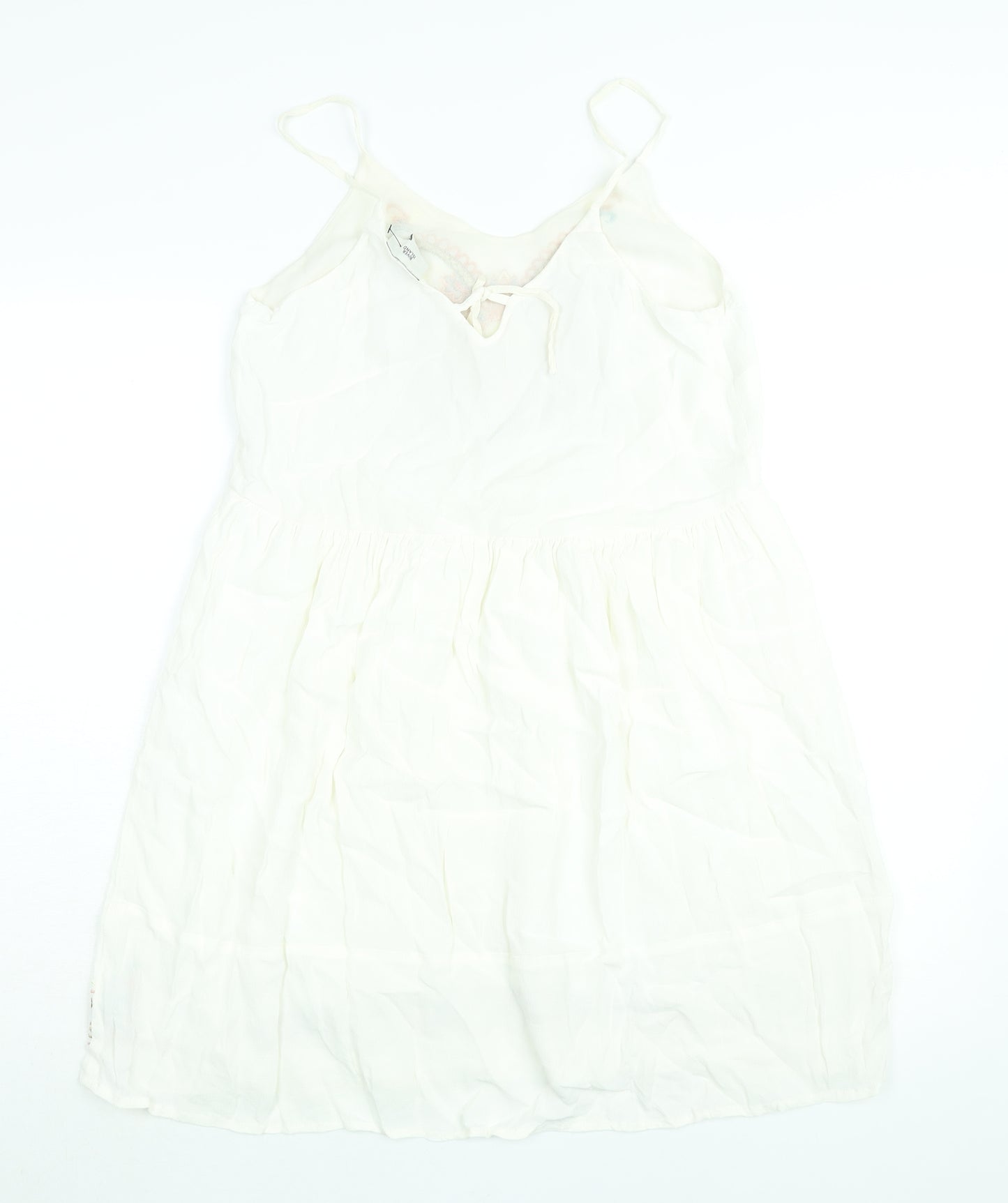 River Island Womens White Viscose A-Line Size 8 Scoop Neck Pullover - Embroidered