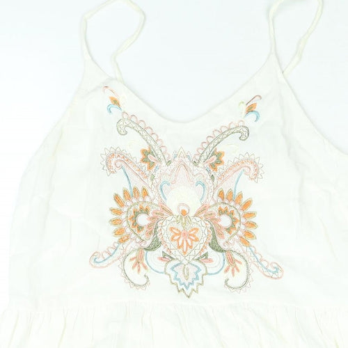 River Island Womens White Viscose A-Line Size 8 Scoop Neck Pullover - Embroidered