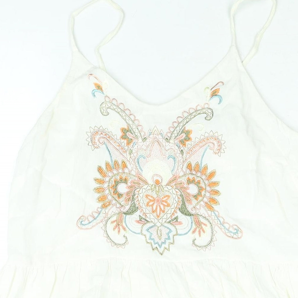 River Island Womens White Viscose A-Line Size 8 Scoop Neck Pullover - Embroidered