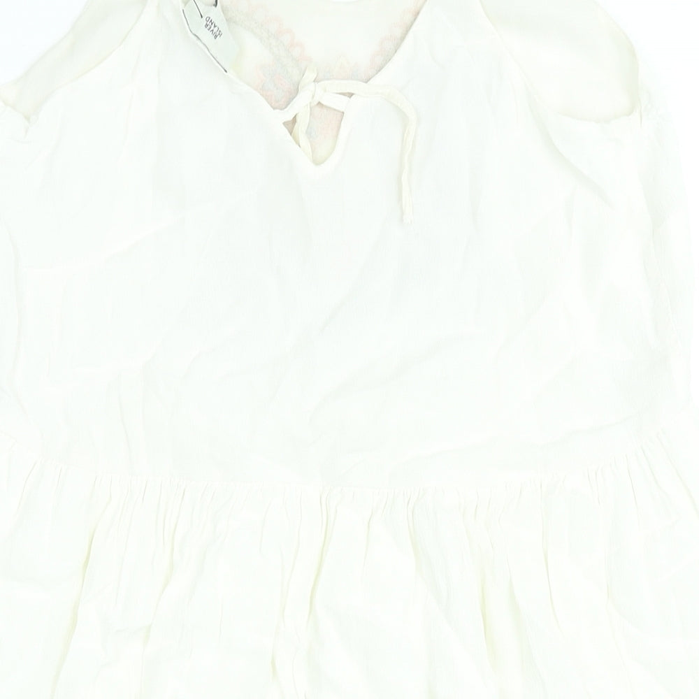 River Island Womens White Viscose A-Line Size 8 Scoop Neck Pullover - Embroidered