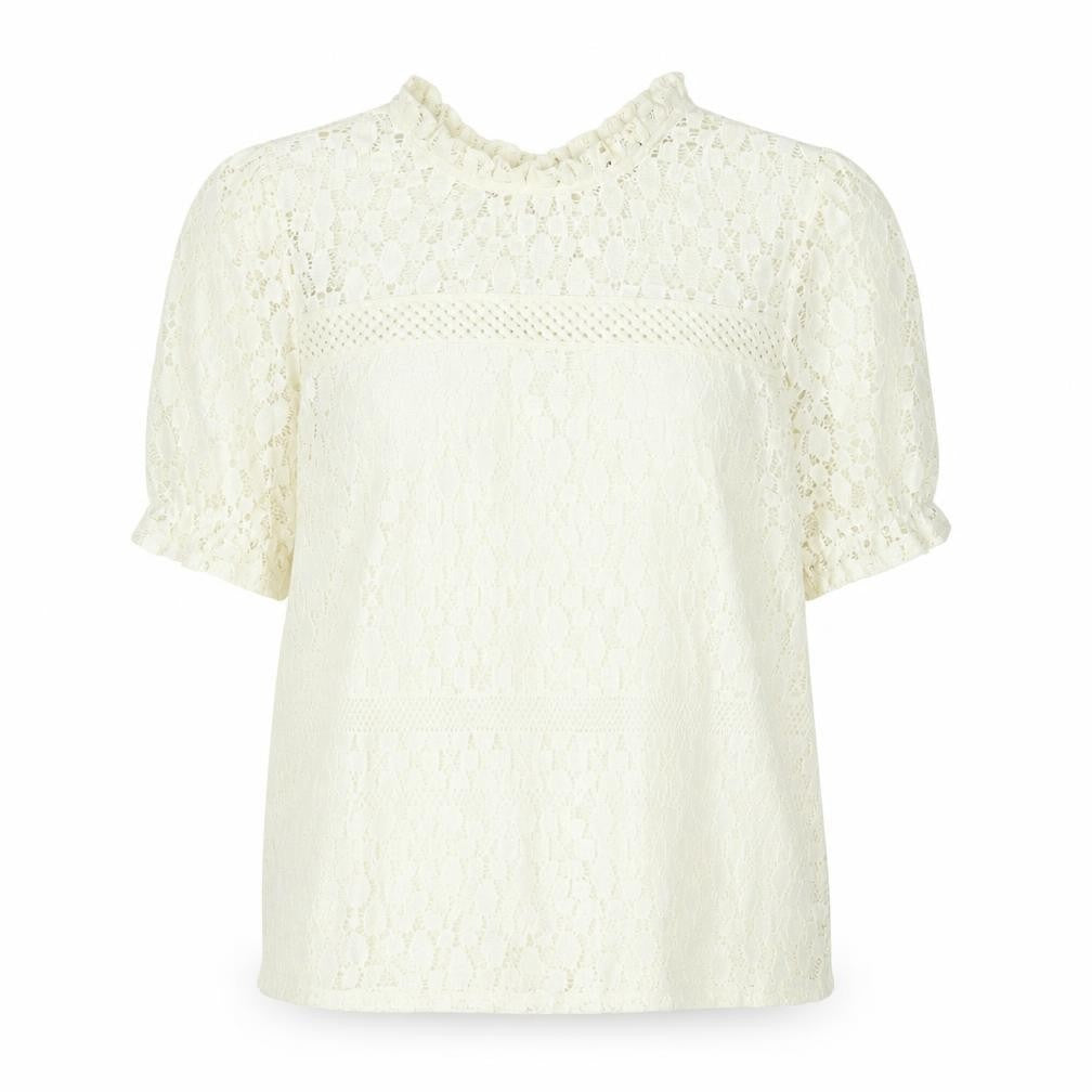 Front view of Faith & Joy women’s ivory polyester basic blouse, size XL, mock neck