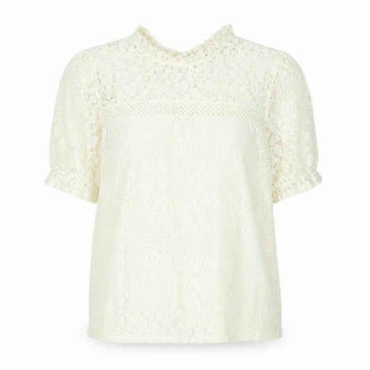 Front view of Faith & Joy women’s ivory polyester basic blouse, size XL, mock neck