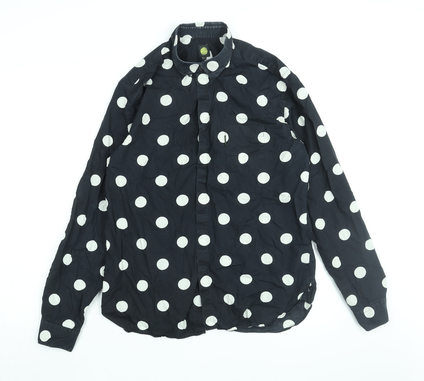 Pretty Green Mens Black Polka Dot Cotton Button-Up Size M Collared Button