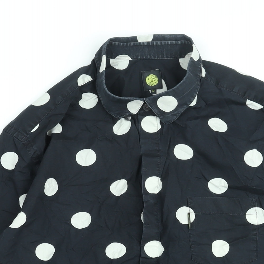 Pretty Green Mens Black Polka Dot Cotton Button-Up Size M Collared Button