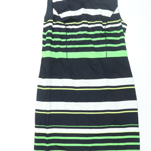 Gerry Weber Womens Blue Striped Cotton Shift Size 12 Round Neck Zip