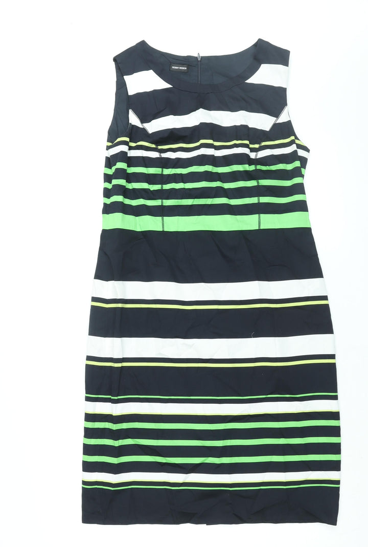 Gerry Weber Womens Blue Striped Cotton Shift Size 12 Round Neck Zip