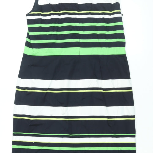 Gerry Weber Womens Blue Striped Cotton Shift Size 12 Round Neck Zip
