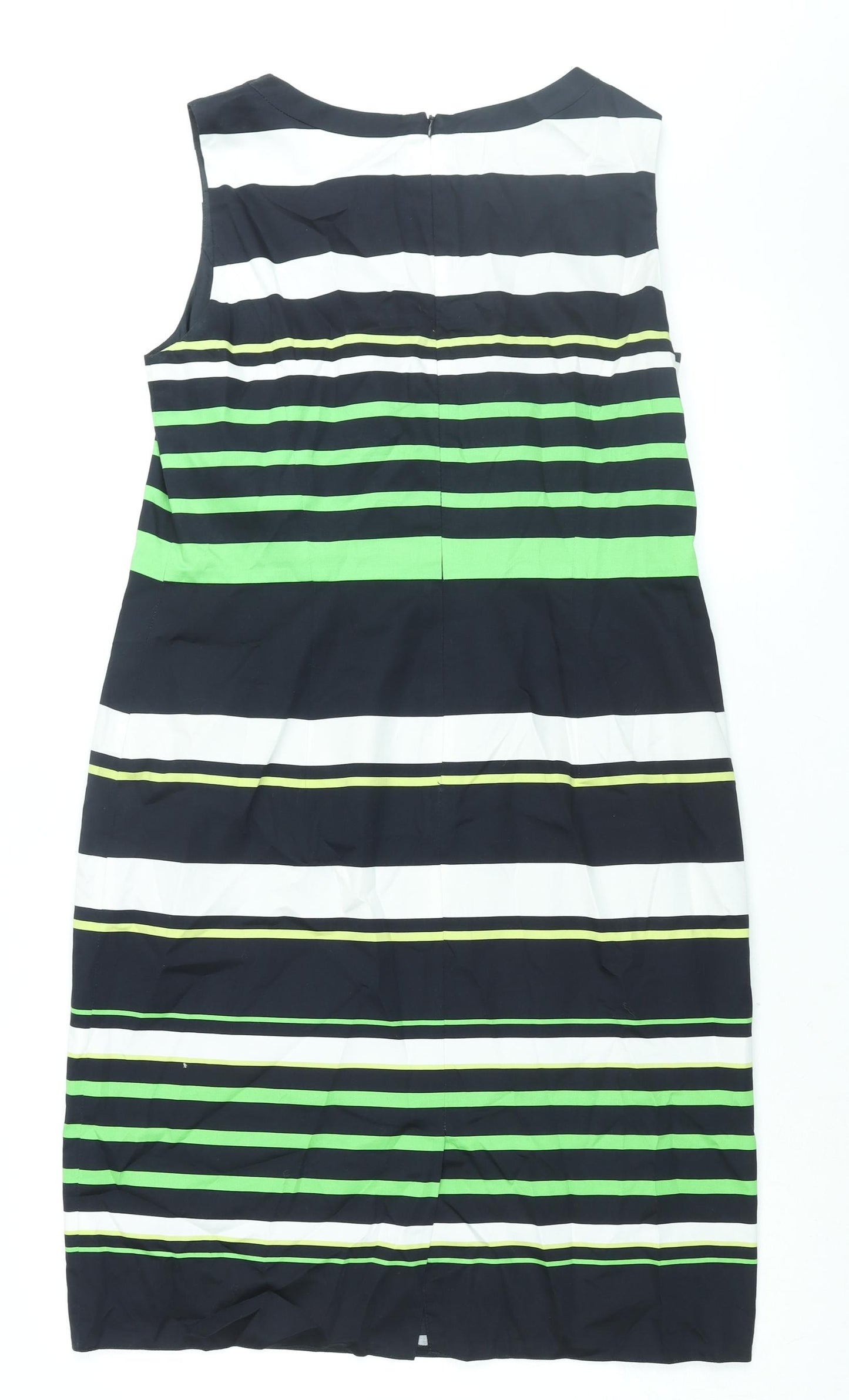 Gerry Weber Womens Blue Striped Cotton Shift Size 12 Round Neck Zip