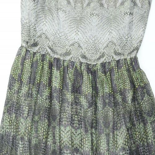 Warehouse Womens Multicoloured Animal Print Polyester A-Line Size 8 Scoop Neck Zip - Snakeskin Print