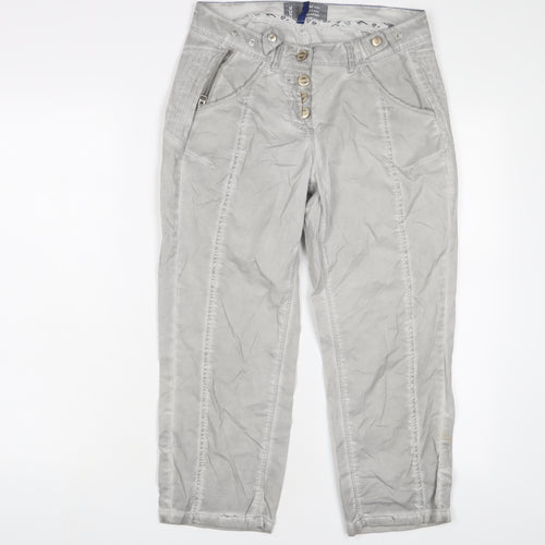 Cecil Womens Grey Cotton Capri Trousers Size 25 in L22 in Regular Button