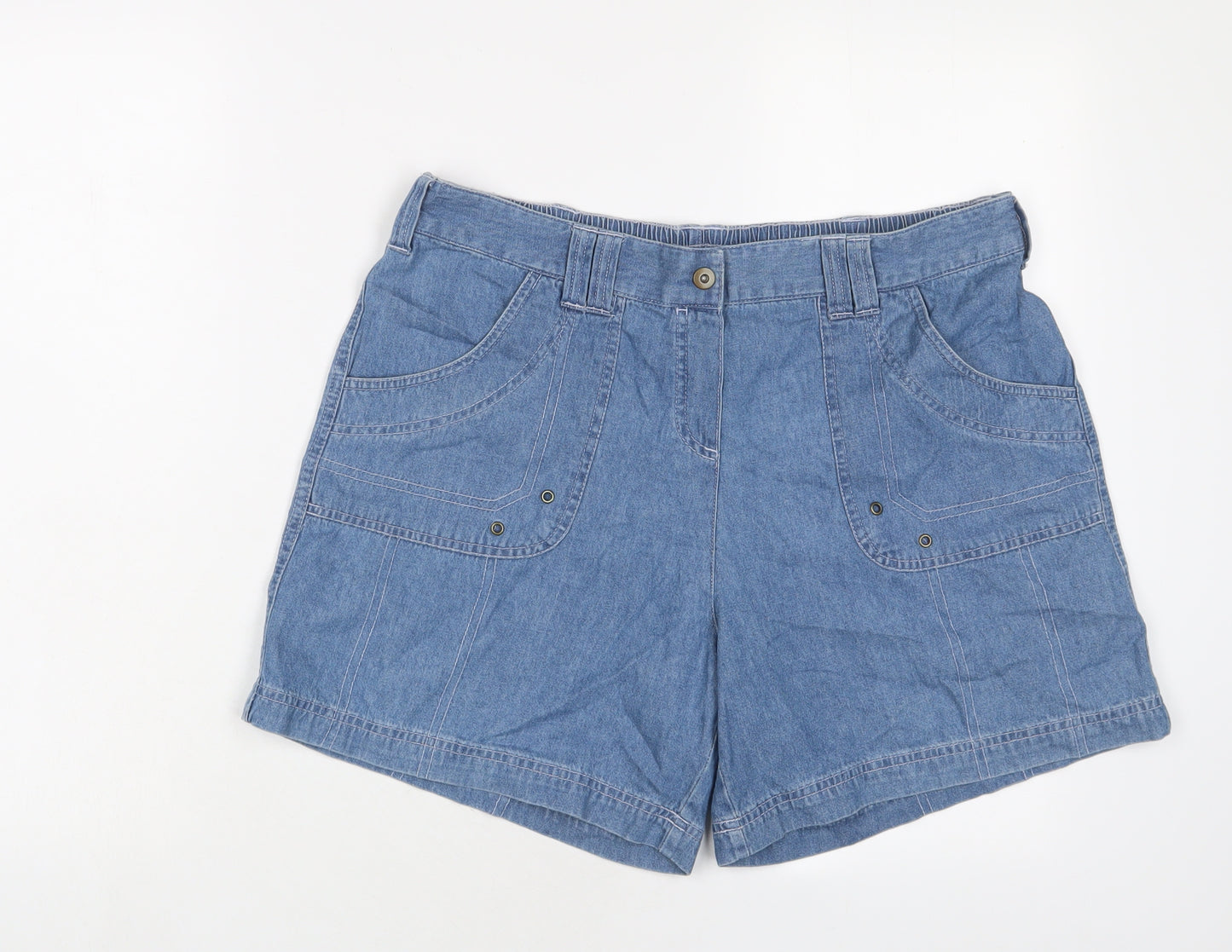 BHS Womens Blue Cotton Basic Shorts Size 14 L5 in Regular Pull On