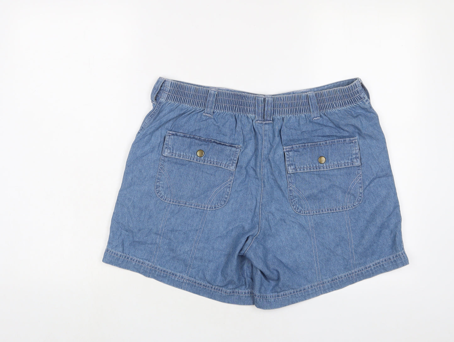 BHS Womens Blue Cotton Basic Shorts Size 14 L5 in Regular Pull On