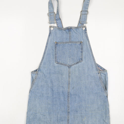 Only Womens Blue Cotton Pinafore/Dungaree Dress Size 10 Square Neck Button
