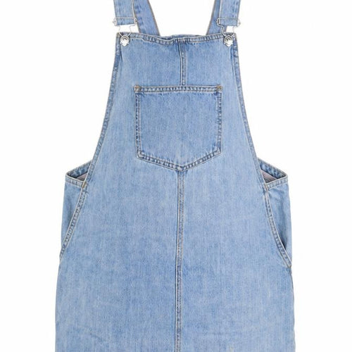 Only Womens Blue Cotton Pinafore/Dungaree Dress Size 10 Square Neck Button