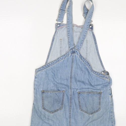 Only Womens Blue Cotton Pinafore/Dungaree Dress Size 10 Square Neck Button