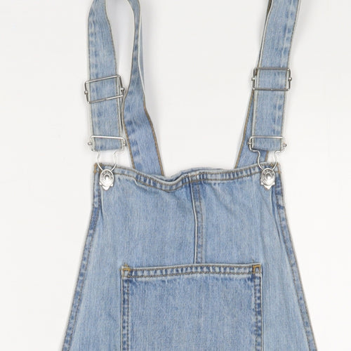 Only Womens Blue Cotton Pinafore/Dungaree Dress Size 10 Square Neck Button