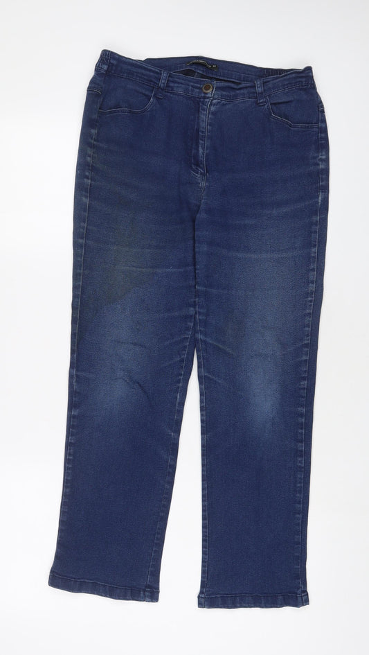 Bonmarché Womens Blue Cotton Cropped Jeans Size 12 L26 in Regular Zip