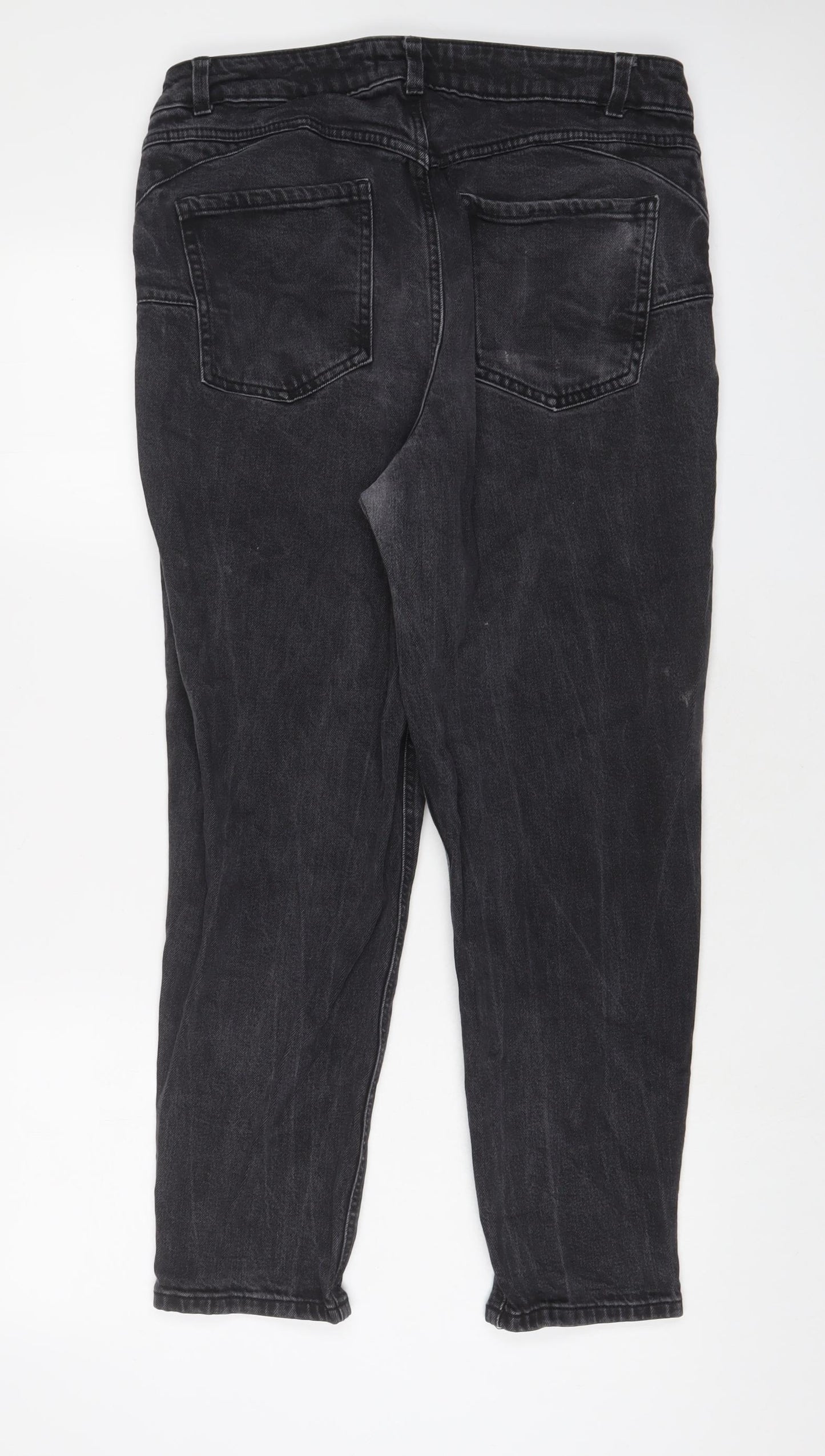 New Look Womens Grey Cotton Straight Jeans Size 16 L27 in Slim Zip