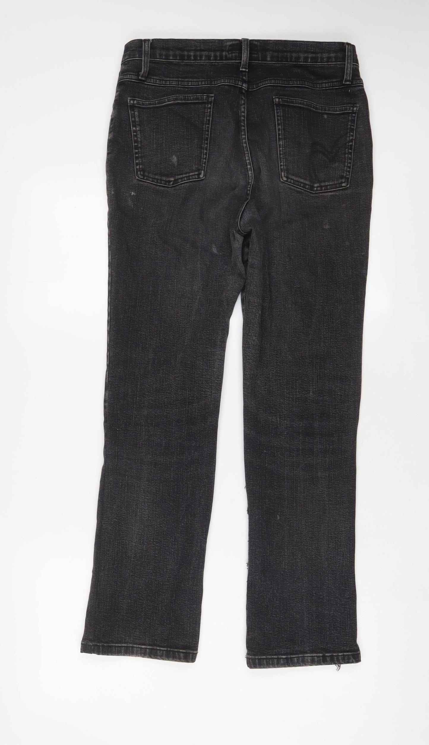 Per Una Womens Grey Cotton Straight Jeans Size 12 L28 in Regular Zip