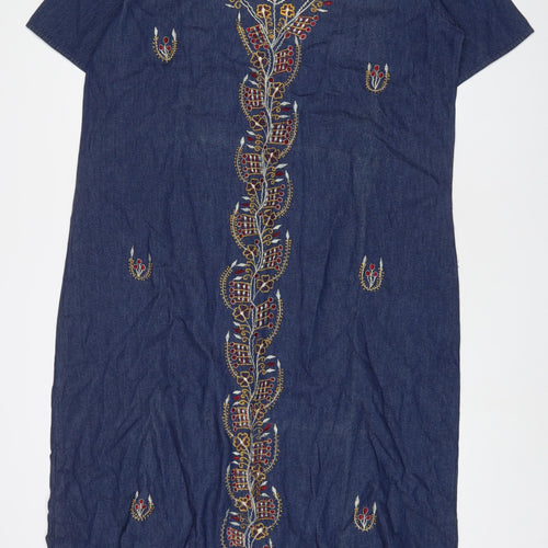 S-Mart Womens Blue Fair Isle Cotton A-Line Size L V-Neck Pullover - Embroidered