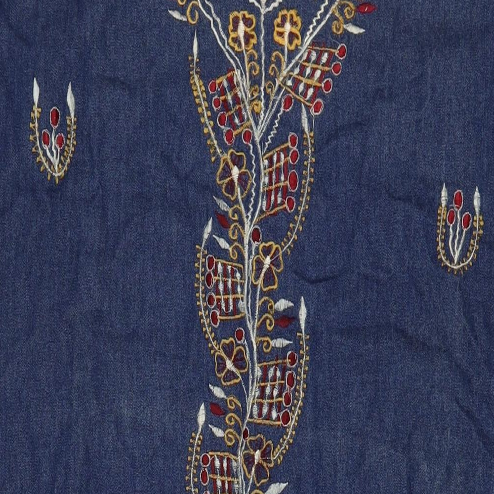 S-Mart Womens Blue Fair Isle Cotton A-Line Size L V-Neck Pullover - Embroidered