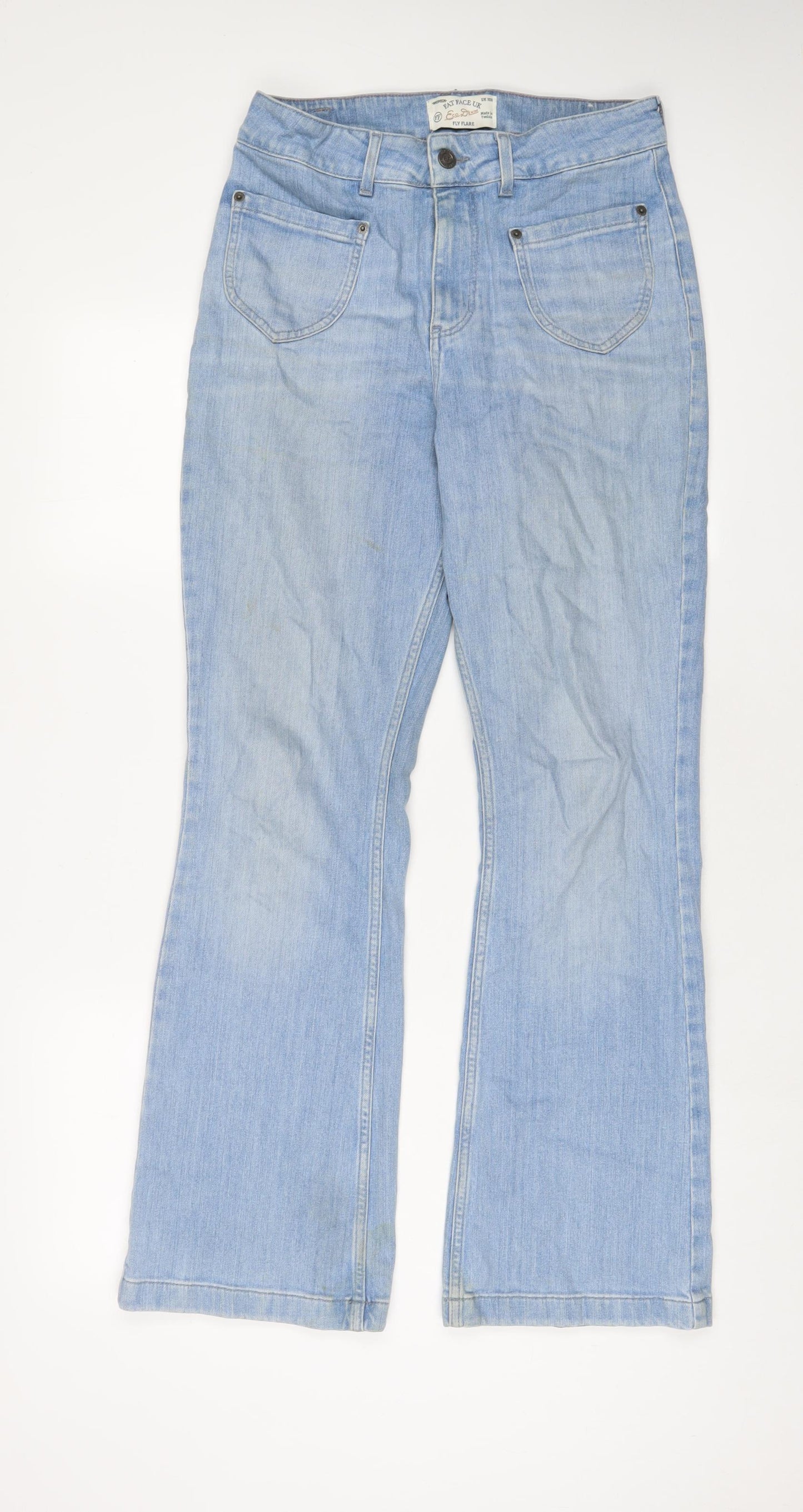 Fat Face Womens Blue Cotton Bootcut Jeans Size 10 L31 in Regular Zip