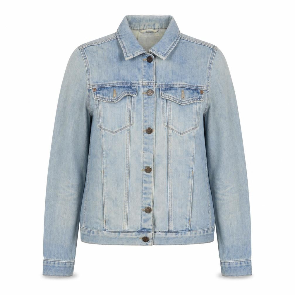 Front view of Topshop women’s blue jacket, size UK 14, button