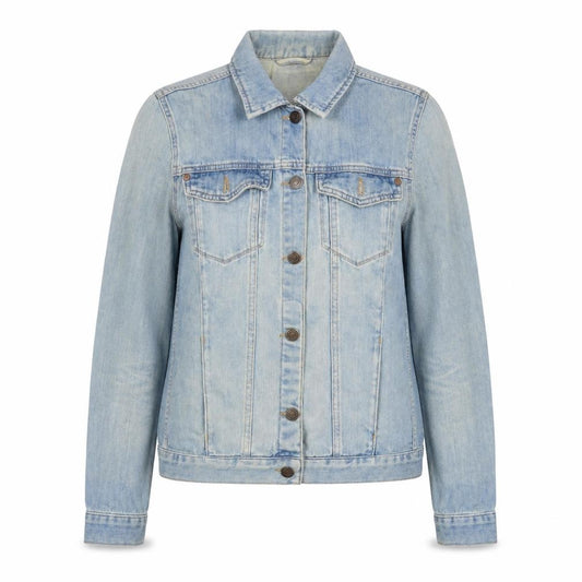 Front view of Topshop women’s blue jacket, size UK 14, button